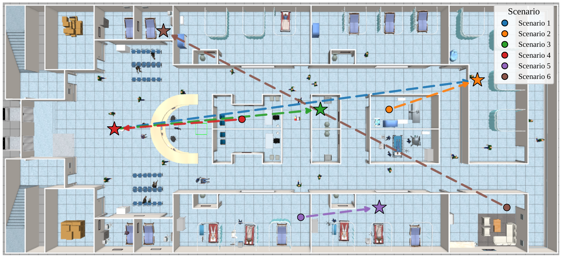 Hospital simulation scenarios overlay